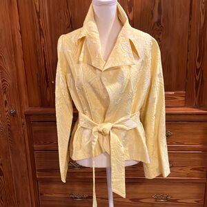 Lorain Croft belted jacket yellow textured floral sz M